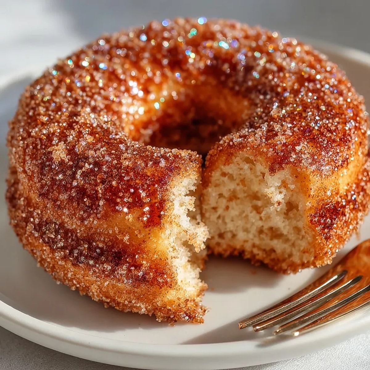 Golden-brown apple cider donuts dusted with cinnamon sugar, ready to enjoy for breakfast.