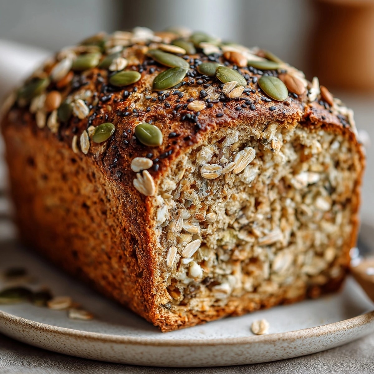 Golden-brown multigrain sandwich bread, fresh from the oven, ready for delicious sandwiches to come.