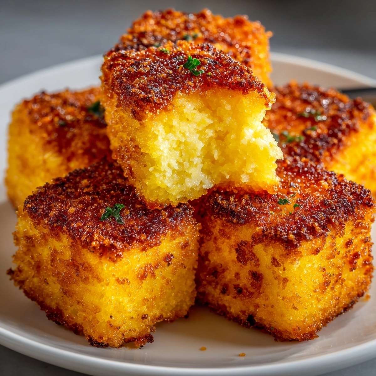 Crispy golden Fried Parmesan Polenta Cubes, a savory Italian appetizer perfect for dipping.