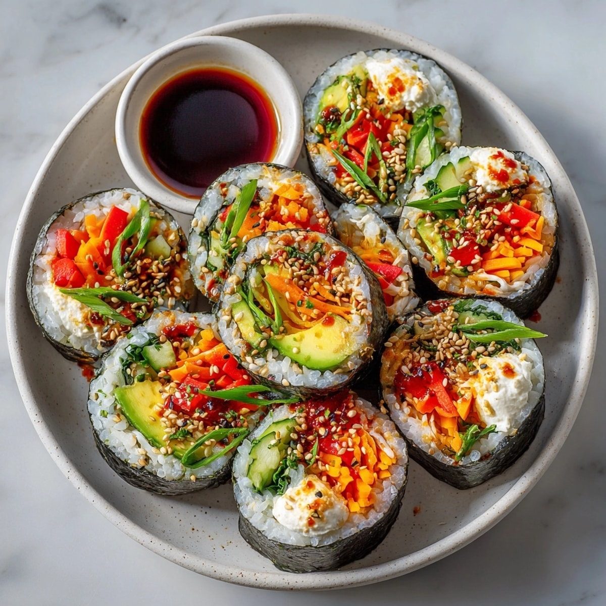 Pasta Sushi Rolls, a colorful appetizer with vibrant veggies and creamy cheese.