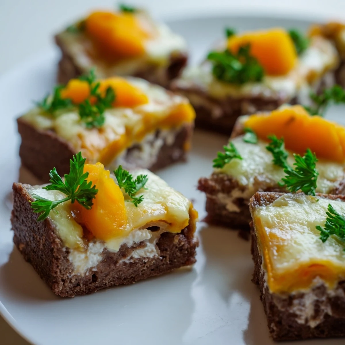 Gingerbread Lasagne Soup Bites topped with creamy soup, perfect for festive gatherings.