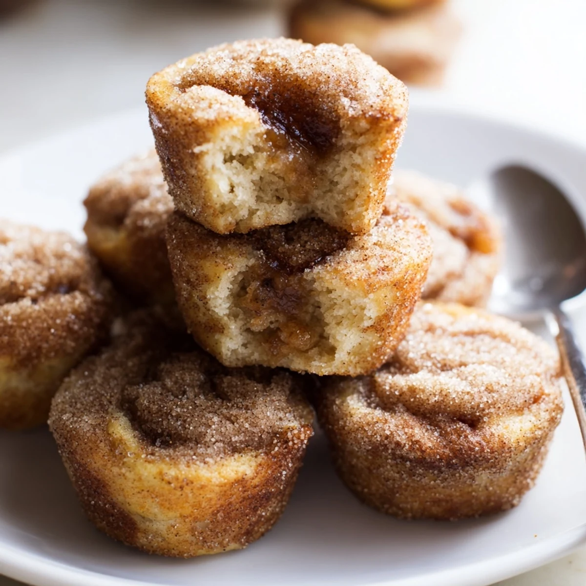 Tender Apple Butter Churro Muffin Bites rolled in cinnamon sugar delightfully sweet.  