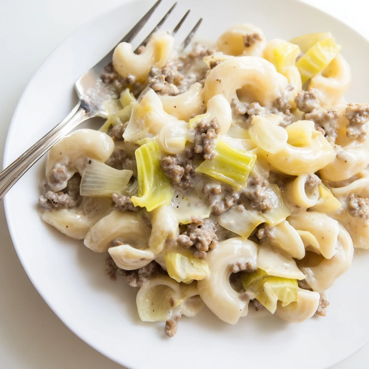 Rich and creamy leek beef macaroni, a comforting dish with hearty flavors.