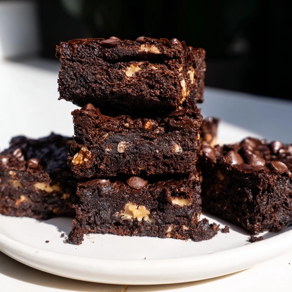 Decadent Zero-Waste Brownies using nut-milk pulp, topped with rich chocolate chips.  