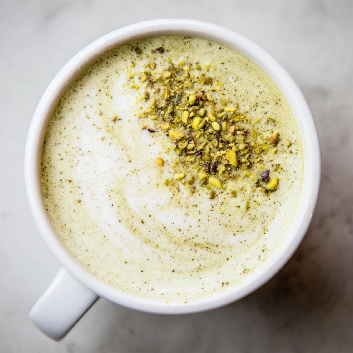 Enjoy a fragrant pistachio milk latte, a delightful coffeehouse-inspired treat.  