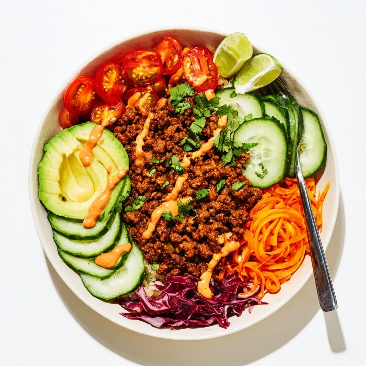Hearty plant-based meat bowl filled with quinoa, fresh vegetables, and bold flavors.