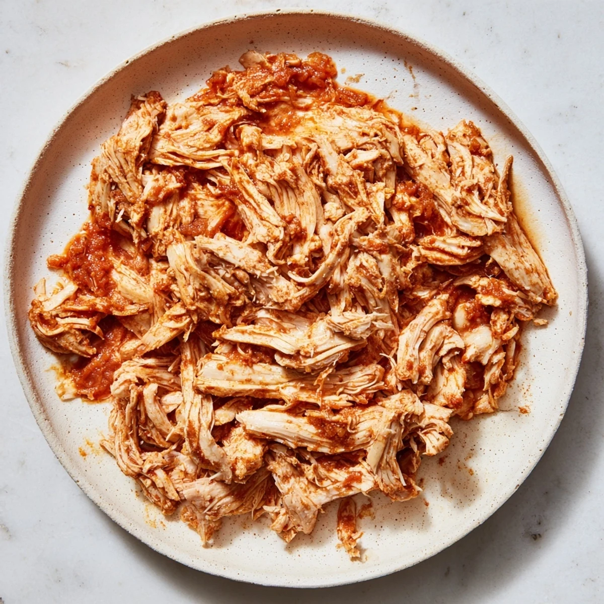 Close-up of juicy, slow-cooked Crock-Pot shredded chicken tacos, piled high in warm tortillas with vibrant garnishes.