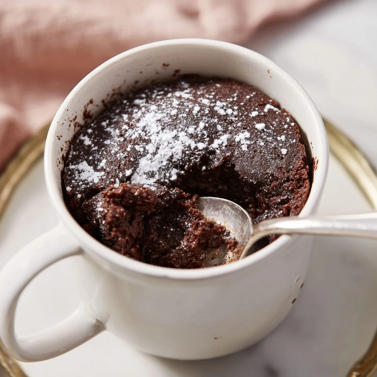 Fluffy microwave mug cake, ready to eat -- a quick, warm dessert from just your microwave.