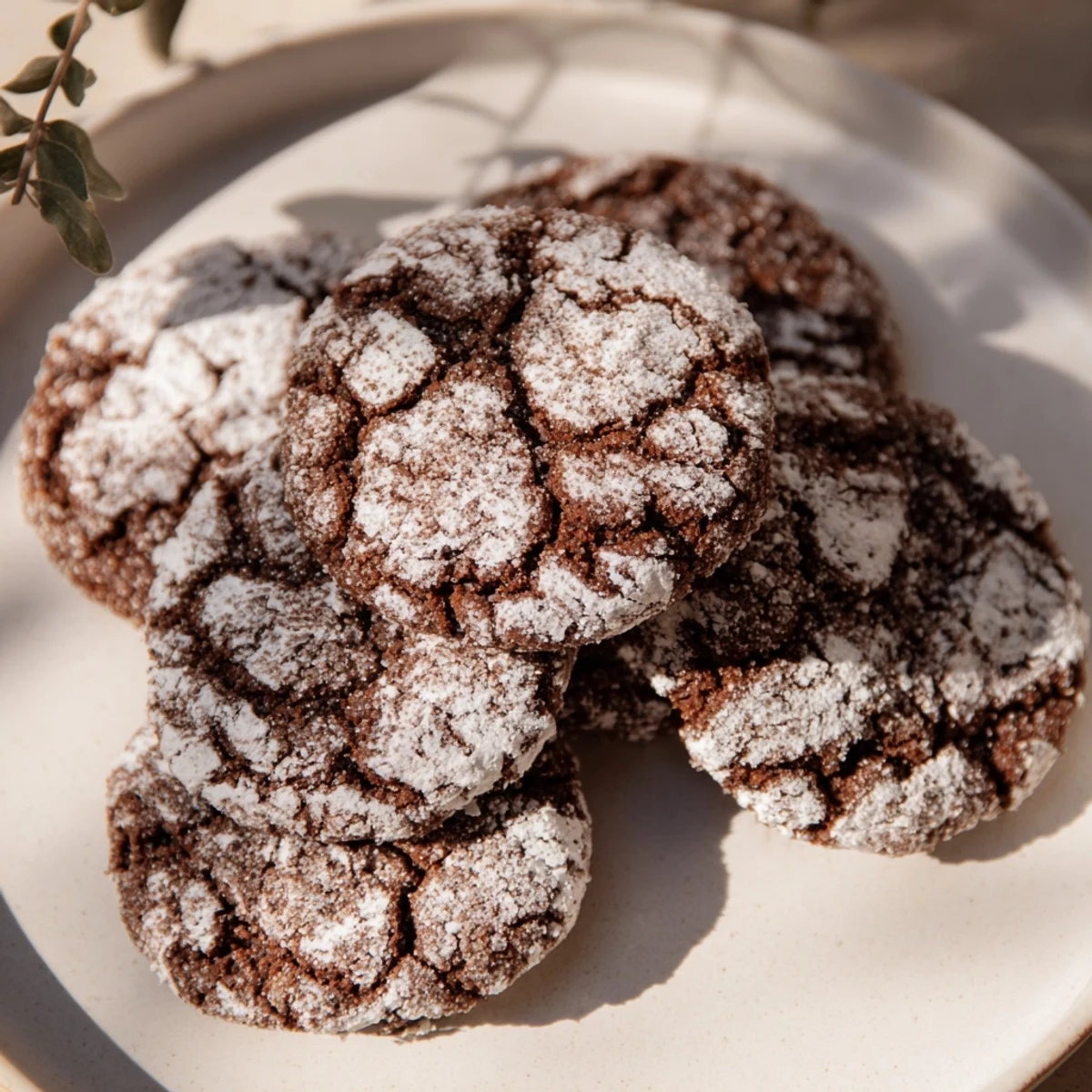 Close-up of perfectly crackled Chocolate Gingerbread Crinkle Cookies, smelling of warm spices and cocoa.