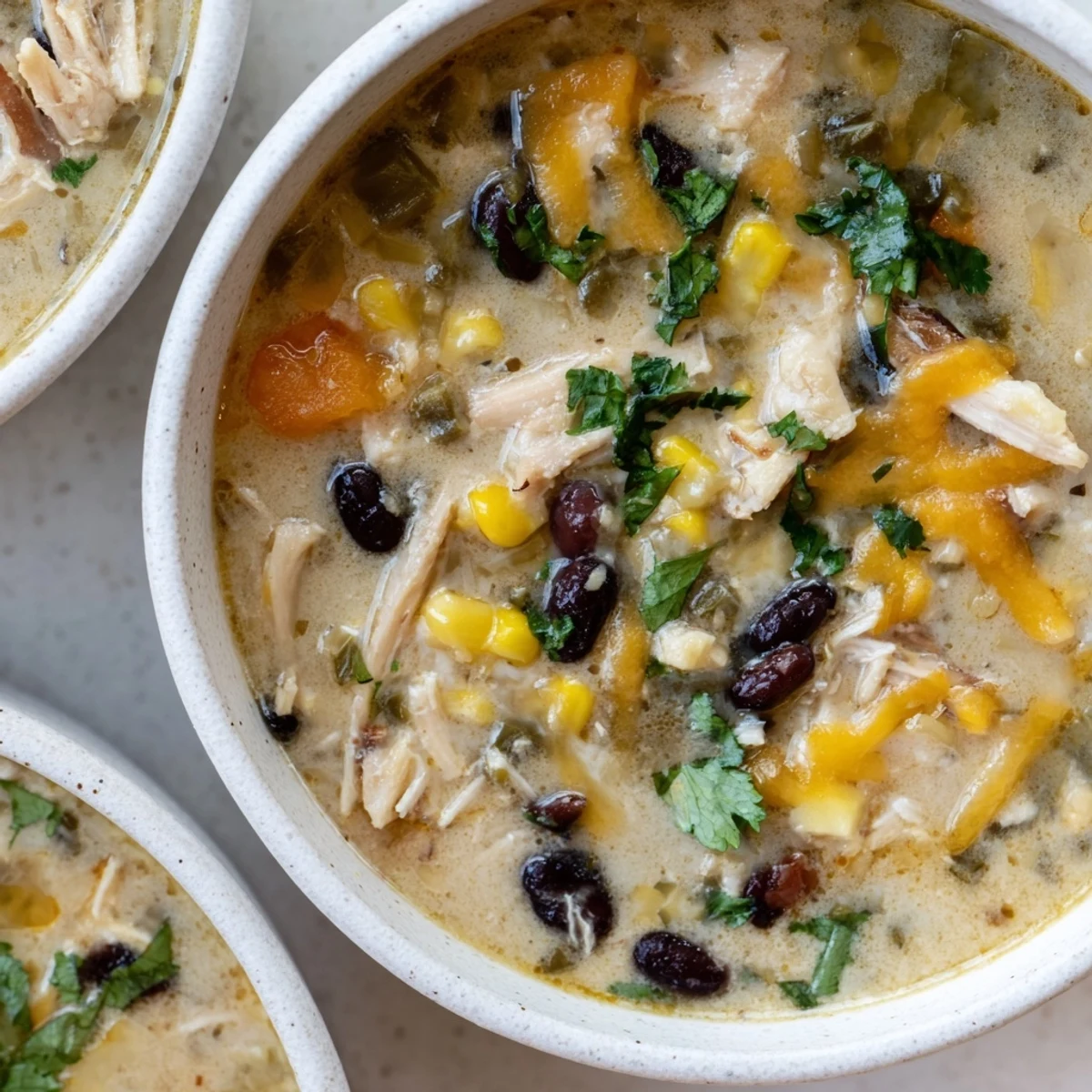 Chicken Poblano Soup, a creamy Mexican-inspired main course garnished with fresh cilantro.