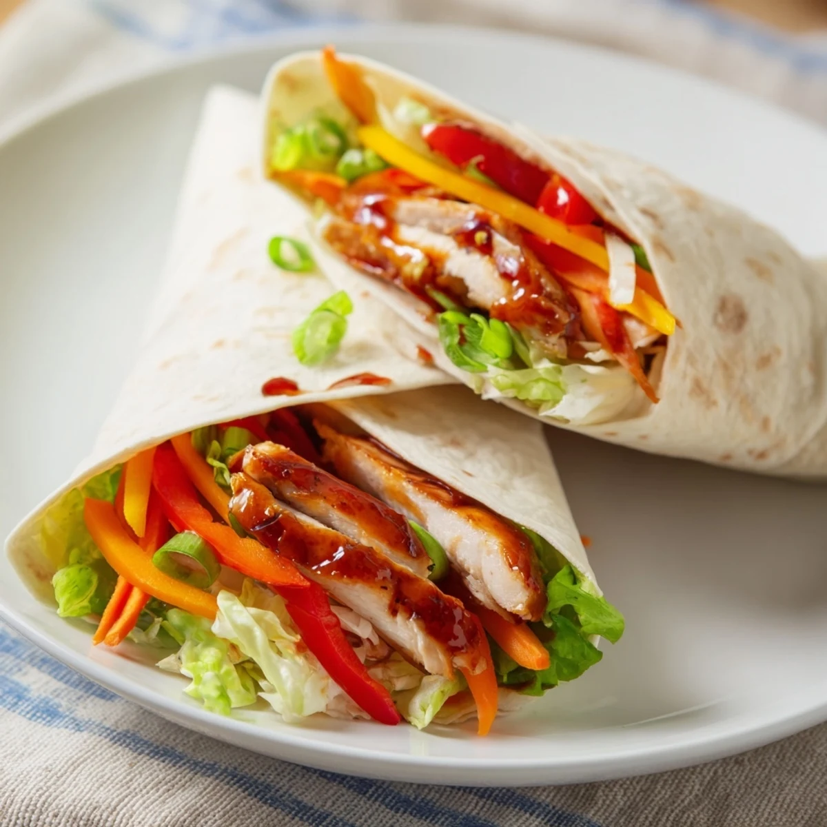 Tender, sliced Teriyaki Chicken Wrap ingredients ready for assembly on a flat surface, with vibrant colors.