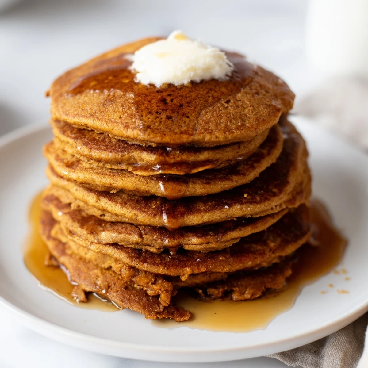 Golden-brown Gingerbread Pancakes, ready to be drizzled with maple syrup for a delicious breakfast.