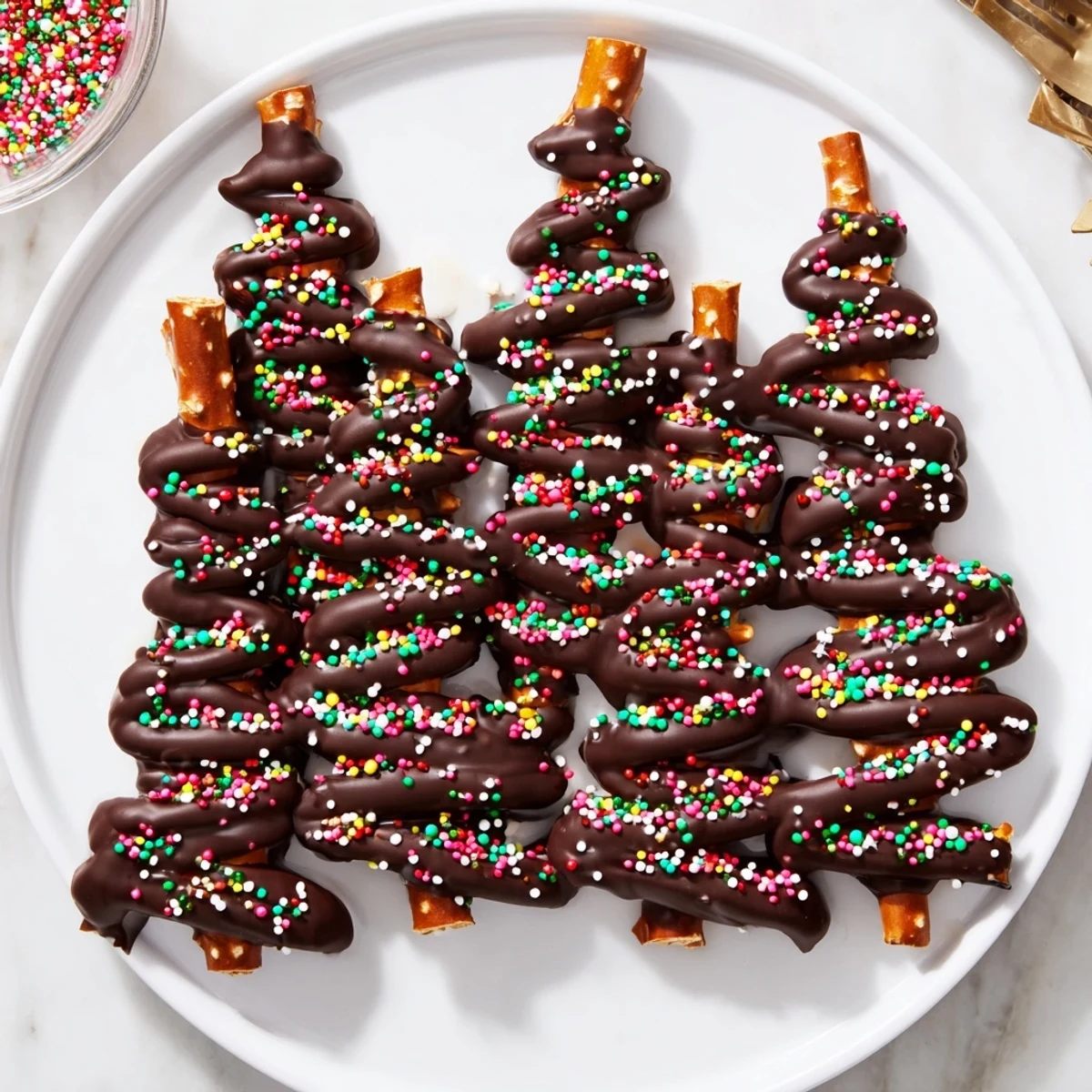Express Chocolate Christmas Trees: Festive and whimsical, these chocolate trees are sprinkled with colorful decorations.