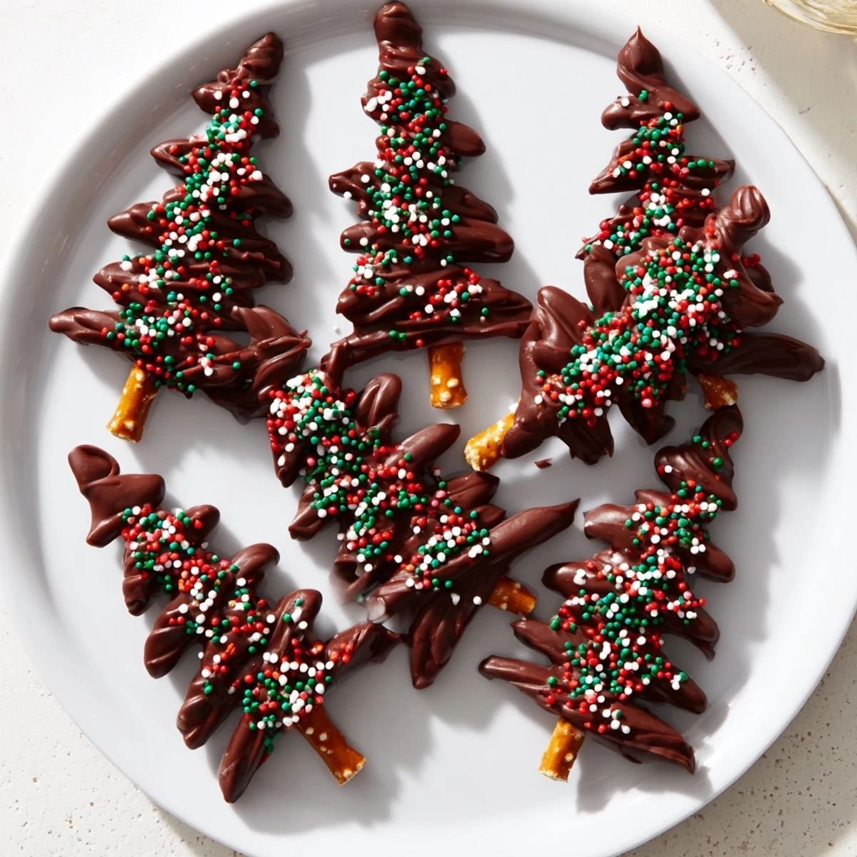 Making Express Chocolate Christmas Trees: A close-up shows the glistening chocolate, shaped into adorable holiday trees.