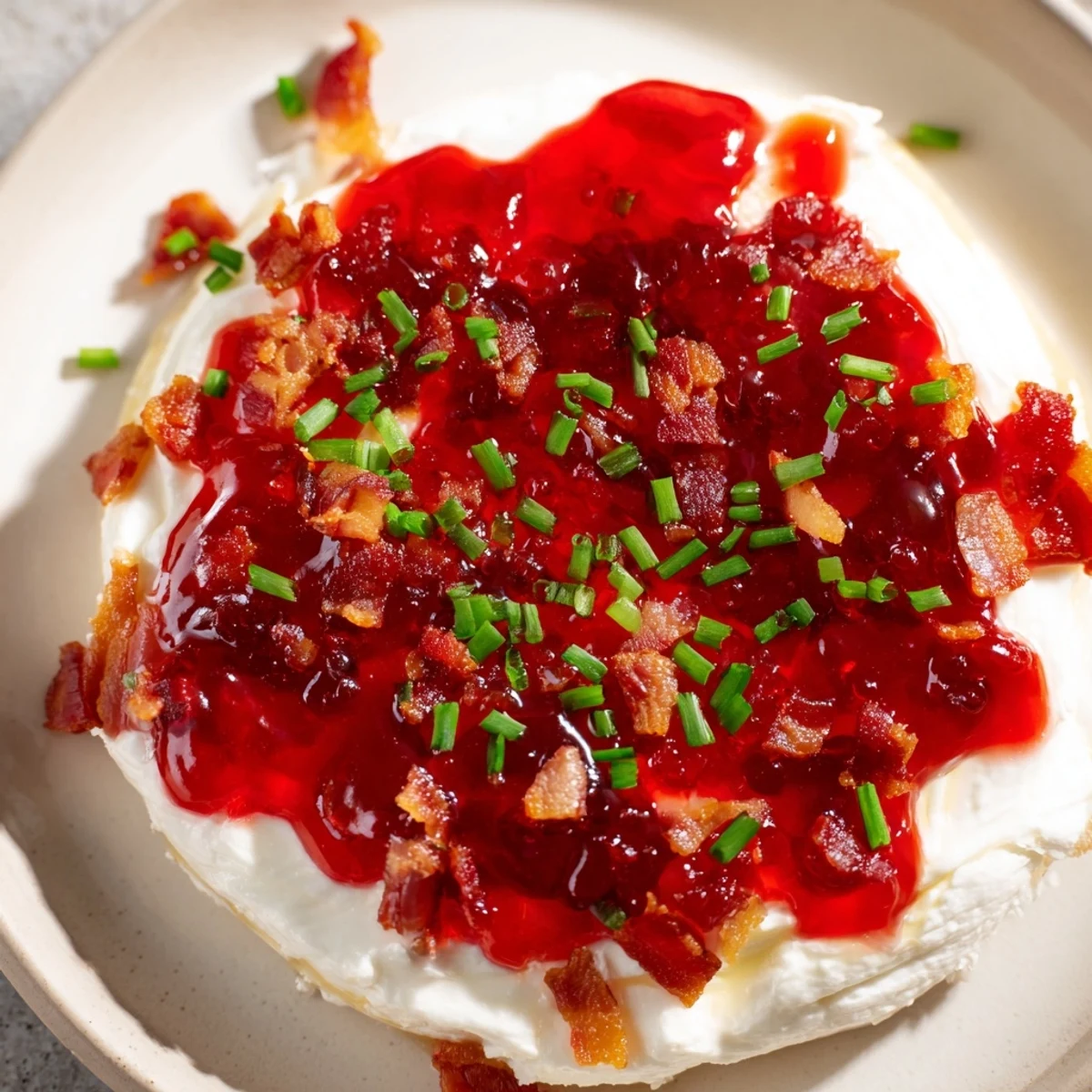 Delicious Easy Bacon Pepper Jelly appetizer, a creamy, spicy treat with crispy bacon pieces.
