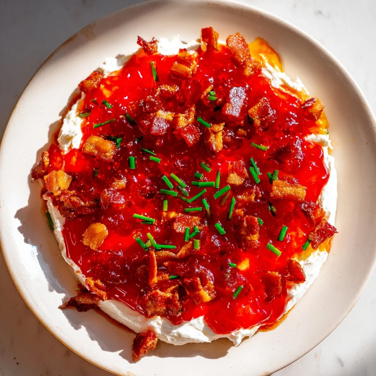 Serving suggestion: imagine a colorful platter of Easy Bacon Pepper Jelly with crackers alongside.