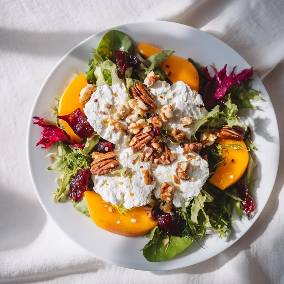 A delicious close-up of Spiced Honey and Date Goat Cheese Salad, ready to be enjoyed as lunch.
