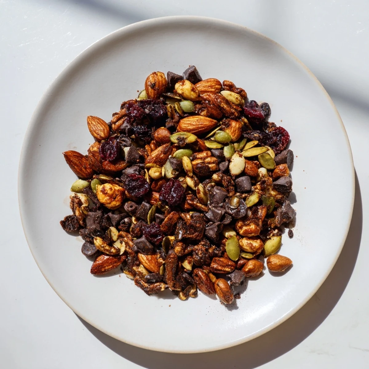 Golden-brown Acorn & Oak Snack Mix piled high in a bowl, perfect for a party appetizer.