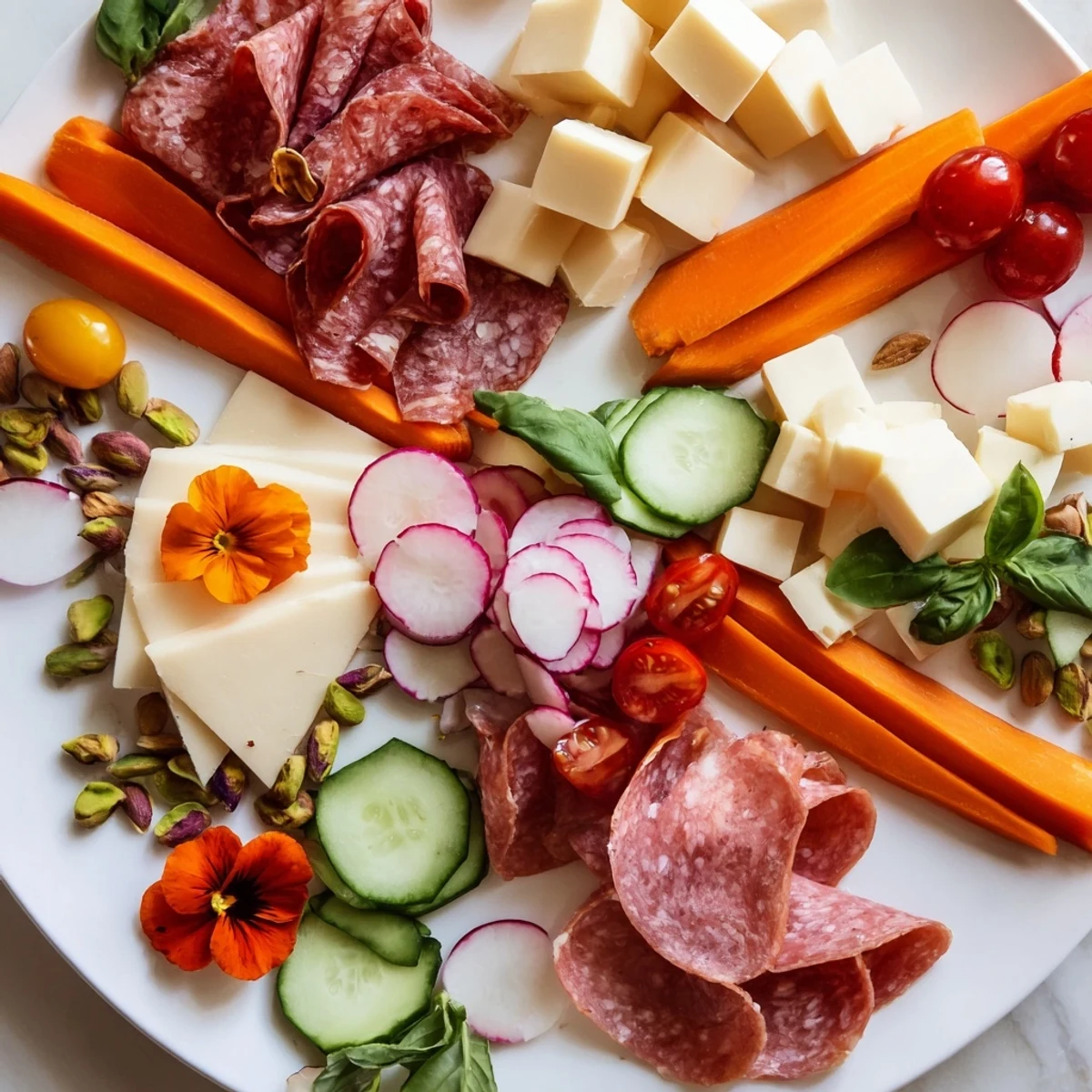 Dragonfly Dance Appetizer Tray: Colorful veggies, cheese, and meats artfully arranged for elegant entertaining.