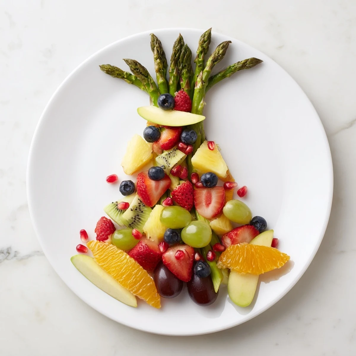 Enjoy a visually appealing Asparagus Stem Floral Fruit Board featuring sweet pineapple and fresh, appealing fruits.