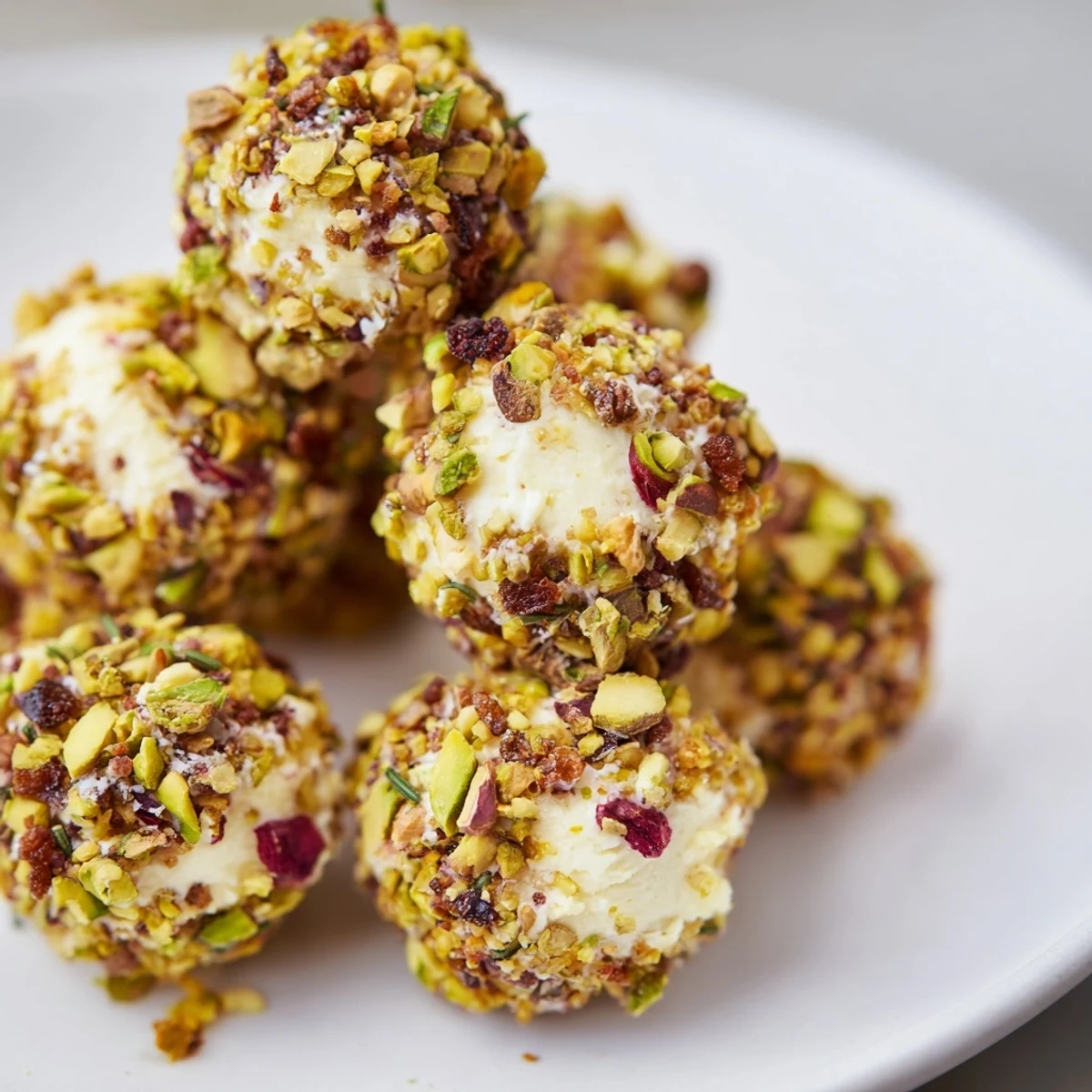 Holiday Ornament Clusters with vibrant, colorful cheese ball coatings, perfect for any holiday appetizer spread.