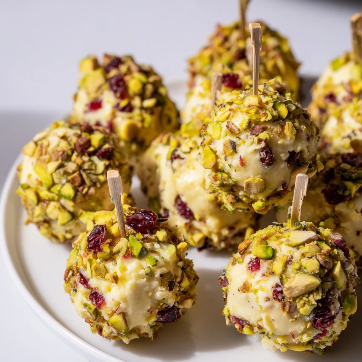 Gather around a platter showing savory Holiday Ornament Clusters, complete with rosemary sprig "hooks" ready to serve.