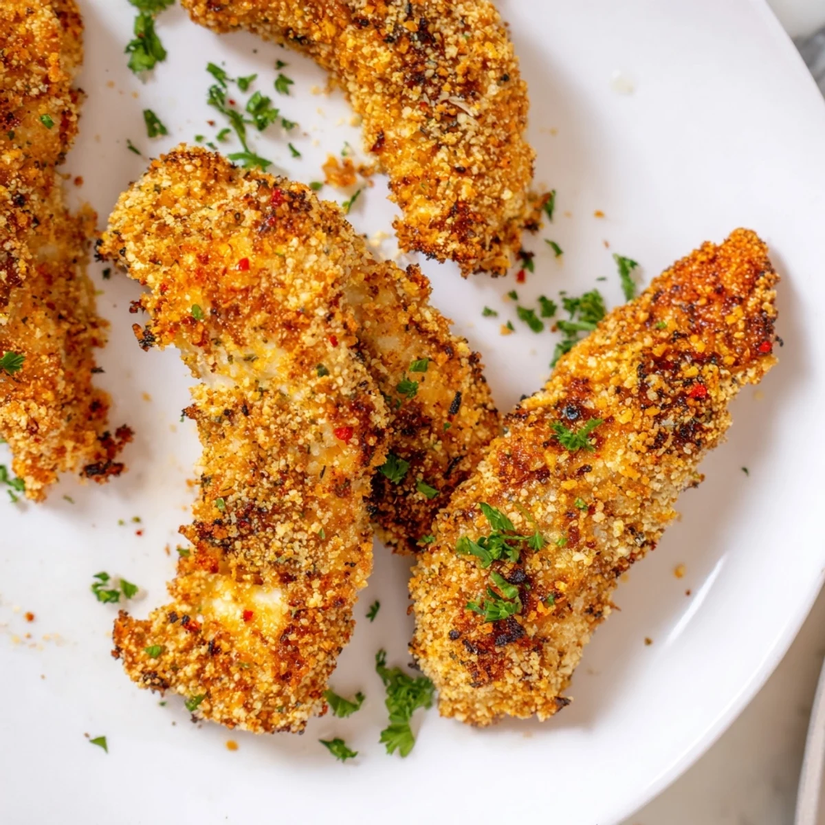 Juicy garlic Parmesan chicken tenders, cooked until golden, are an easy, family-friendly meal.