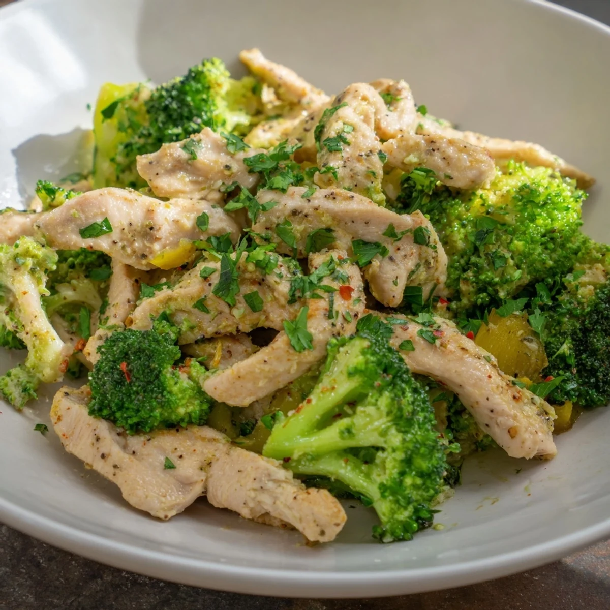 The vibrant green broccoli in this Microwave-Steamed Chicken and Broccoli dish looks perfectly crisp-tender and inviting.