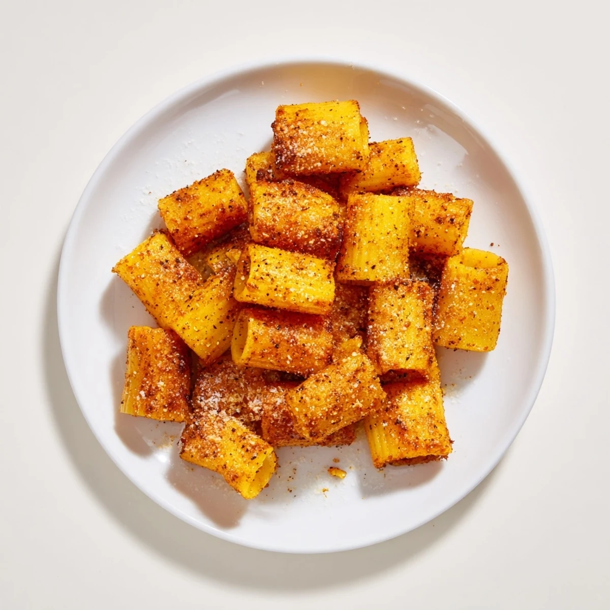 Golden brown air fryer pasta croutons offer a satisfying crunch, ready for salads or snacking.