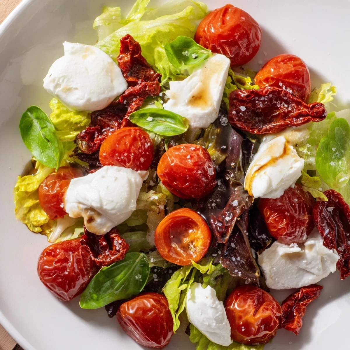 Vibrant Tomato Flight Salad showcases a beautiful medley of tomato textures and Italian flavors, ready to enjoy.