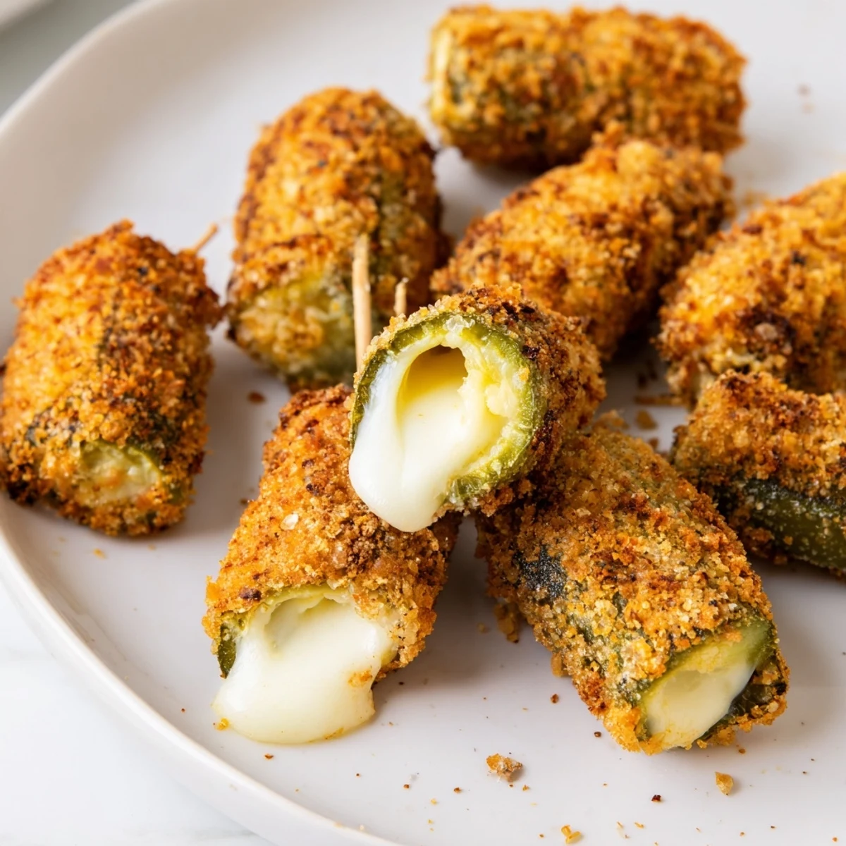 Delicious, crispy and golden Crispy Chickle Bites, prepared with fresh dill pickles and melty cheese.