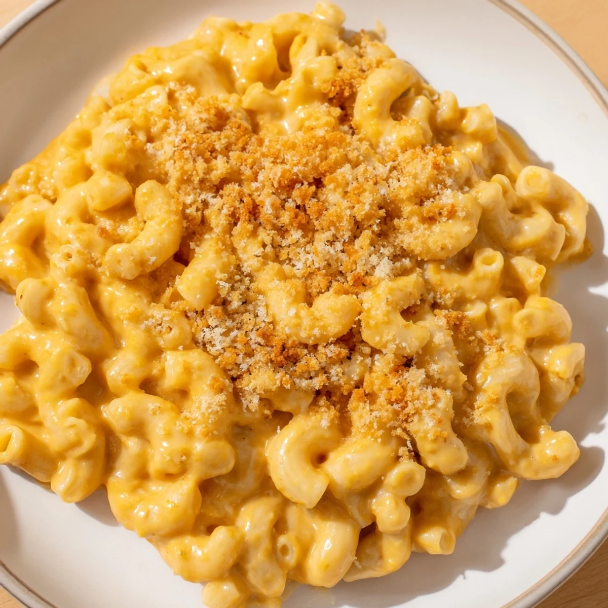 Creamy pumpkin mac & cheese with melted cheddar, perfect comfort food, ready to enjoy with a spoon.