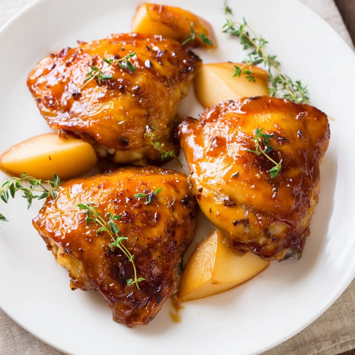 Baked to perfection, this Sticky Maple Apple Chicken glistens with a sweet and savory maple glaze.