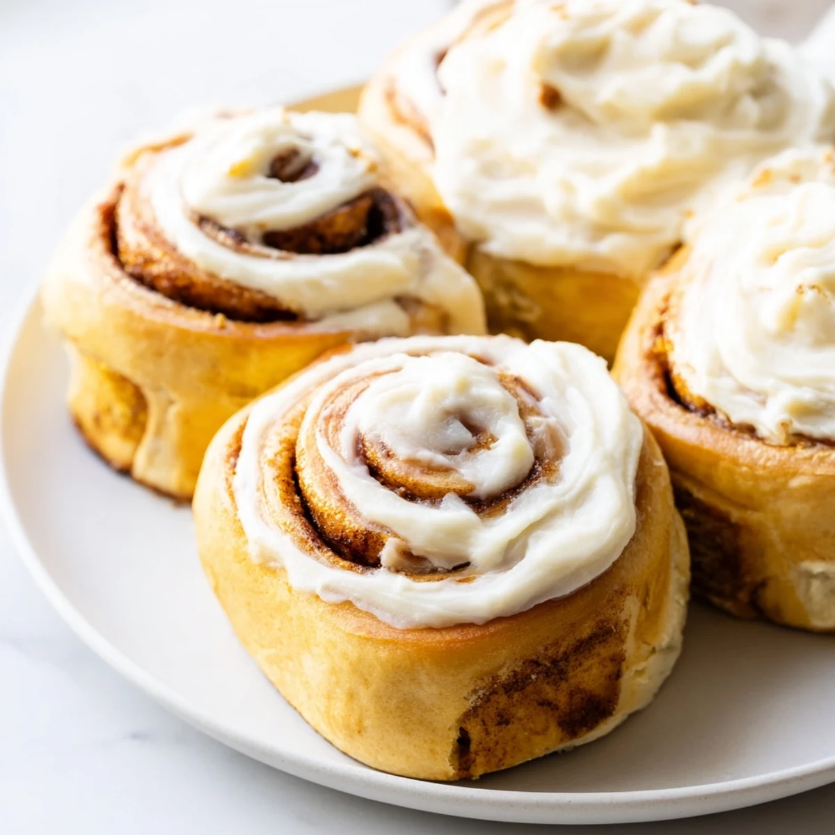 Freshly baked Pumpkin Cinnamon Rolls, swirled with cinnamon, offering a delightful autumn taste sensation.