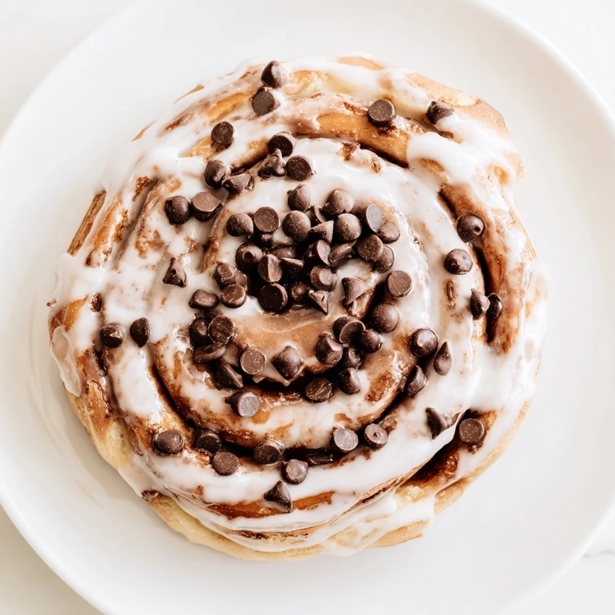 Freshly baked Nutella chocolate chip rolls, golden brown and glazed, ready for serving and enjoying.