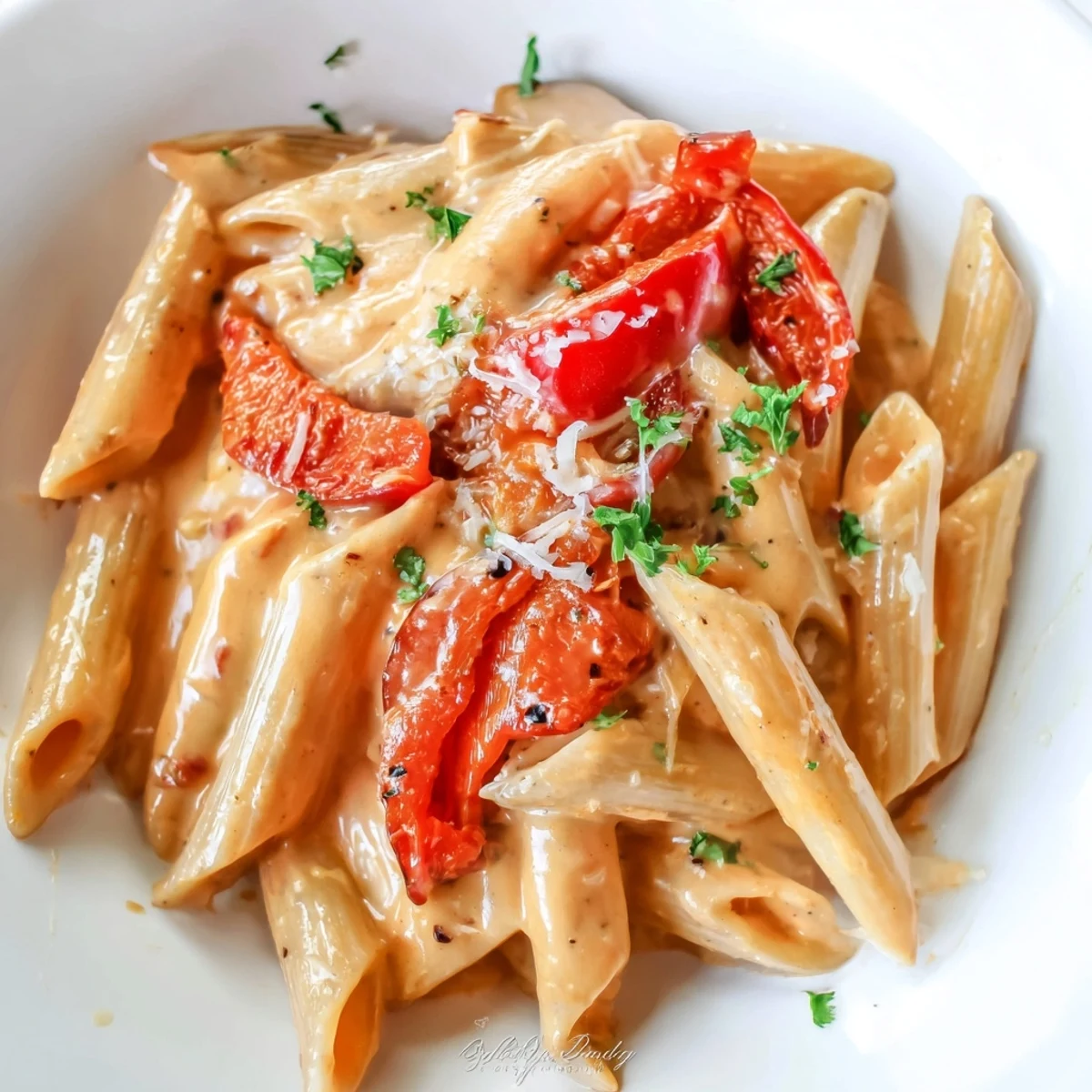 Serving creamy Cajun pasta with extra Parmesan and parsley, ideal for a family meal.