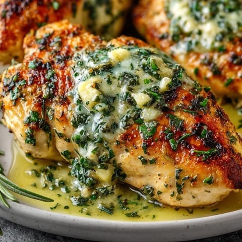 Juicy garlic herb butter chicken breasts garnished with parsley, served fresh from the skillet.
