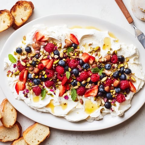 Delicious Butter Board Dessert topped with fresh berries and creamy goodness.  