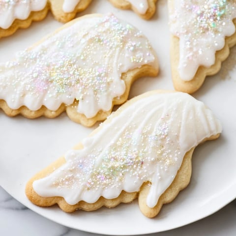 A plate of glistening Angel Wings Sugar Cookies, decorated with sprinkles and ready to eat.