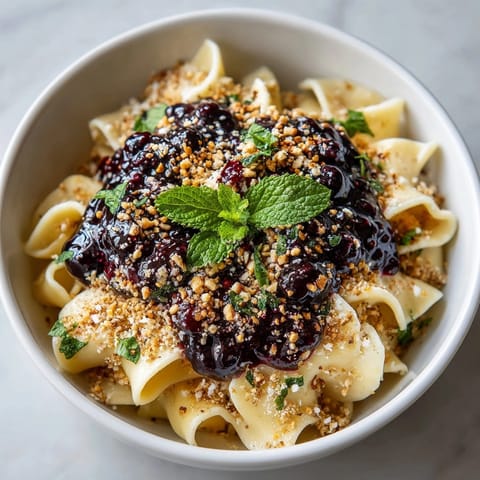A top-down shot shows the beautiful Overnight Oats Pasta with berries and optional nut toppings.
