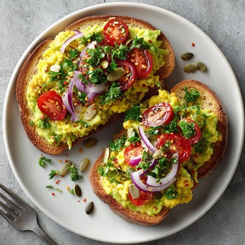 Golden-brown toast piled high with homemade Avocado Chickpea Mash, a savory vegetarian delight.