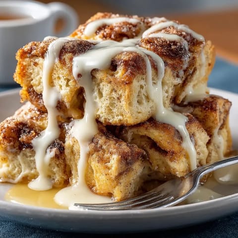 Warm, gooey cinnamon roll biscuit bake, a comforting brunch treat served warm.