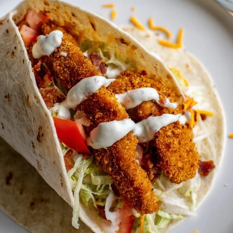 A close-up shot of the irresistible crispy chicken bacon ranch wrap, ready to eat and full of flavor.