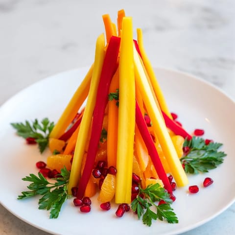 Enjoy this easy Bonfire Warmth Centerpiece, featuring bright bell peppers and mandarin oranges as a beautiful appetizer.