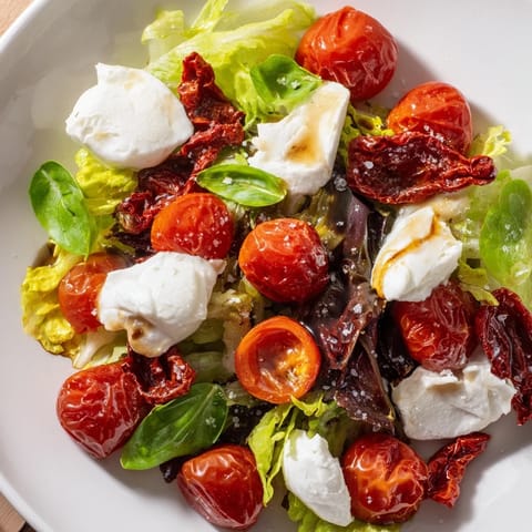 Vibrant Tomato Flight Salad showcases a beautiful medley of tomato textures and Italian flavors, ready to enjoy.