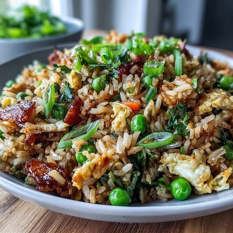 Fluffy jasmine rice tossed with crisp spring peas, carrots, and savory seasonings for a vibrant, vegetarian-friendly dish.  