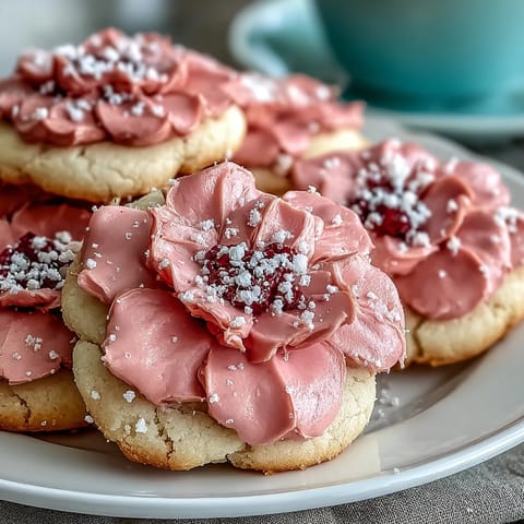 Soft pastel flower cookies decorated with delicate royal icing, perfect for baby showers or spring dessert tables.