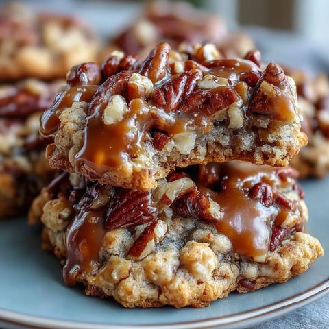 Decadent butter pecan cookies with gooey caramel swirl, loaded with toasted pecans for rich, nutty flavor.  