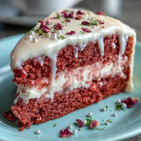 Beautiful pink Rosé Velvet Cake with shimmering gold drip.