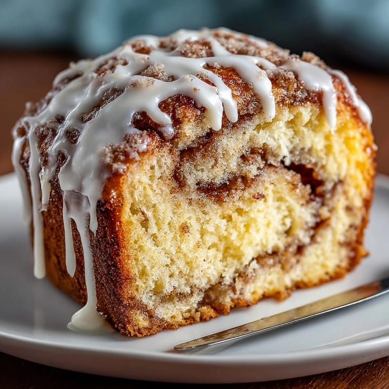 A close-up image of a tender, swirled Brown Butter Cinnamon Roll Bread, perfect for a cozy breakfast.